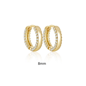 Detail view of 8mm gold-plated S925 silver hoop earrings with double-row micro-set zircons