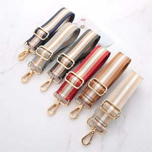 Adjustable thickened canvas shoulder straps in striped colors with gold metal hooks