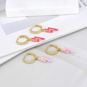 S925 silver lightning hoop earrings with colorful enamel and sparkling zirconia stones