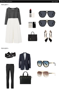 Flat lay of modern vintage sunglasses with classic fashion outfits for men and women