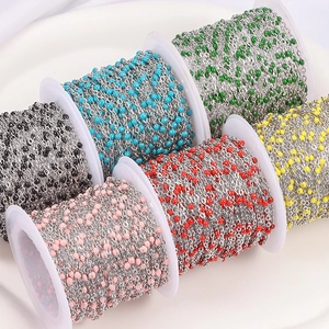 Colorful enameled bead ball chains in stainless steel for DIY jewelry necklace making