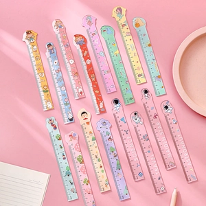 Set of 13 colorful 15cm cartoon plastic rulers for students in various cute designs
