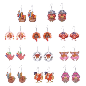Thanksgiving Turkey Dangle Earrings Acrylic Cartoon Printed Drop Jewelry For Women Party Decoration Novelty