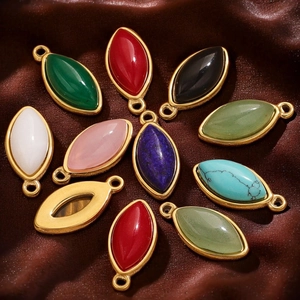 Marquise cut natural stone stainless steel pendant charms in vibrant assorted colors