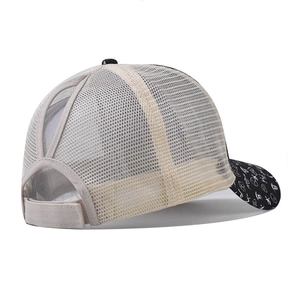 Detailed side view of ponytail baseball cap featuring V-shaped opening and mesh back
