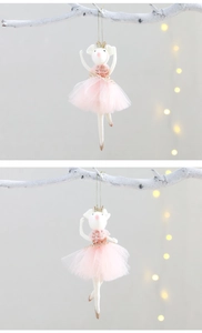 Charming white mouse doll hanging ornament with pink tulle tutu and gold crown details