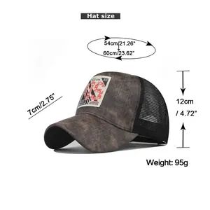 Size chart for vintage plaid trucker hat showing brim and head circumference