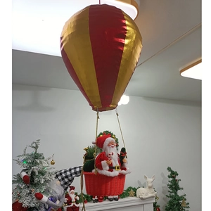Hot air balloon Santa Claus hanging decoration with red and gold stripes for Christmas decor