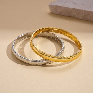 18k gold plated geometric textured bangle bracelets in gold and silver set