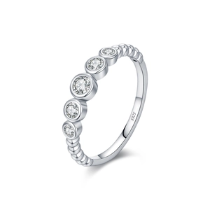 S925 sterling silver bubble ring with five sparkling VVS1 moissanite stones on white background