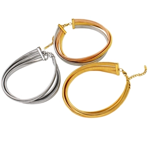 Multilayer punk style stainless steel choker necklace set in silver and gold metallic tones
