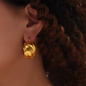 French Vintage Stainless Steel Twisted Hoop Earrings For Women Gold Plated Chunky Spiral Braid Huggie Earrings Fashion Jewelry