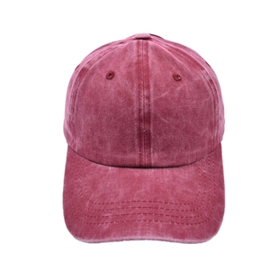 Vintage burgundy washed cotton ponytail baseball cap with distressed finish for women