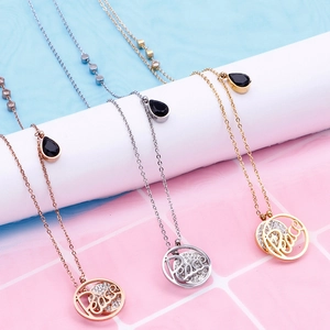 Three-color Peace letter pendant necklaces with rhinestones in rose gold, silver and gold