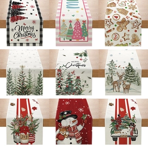 Christmas Table Runner Polyester Linen Texture Holiday Festive Kitchen Dining Room Table Decor Xmas Patterns