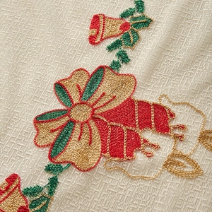 Embroidered Christmas bells lace blackout cafe curtain with festive bow patterns