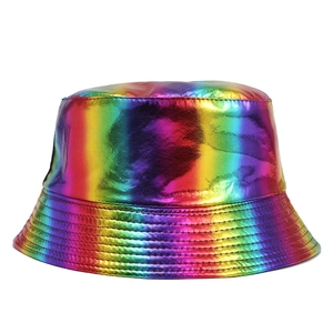 Rainbow gradient fisherman hat with shiny metallic laser finish and sun protection