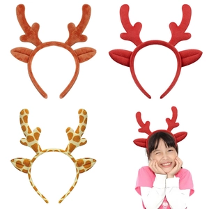 Cute reindeer antler headbands for girls in plush brown, red and giraffe print styles