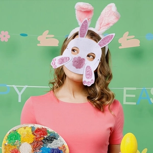 Easter bunny ears headband and glitter mask set for kids party costumes decorations
