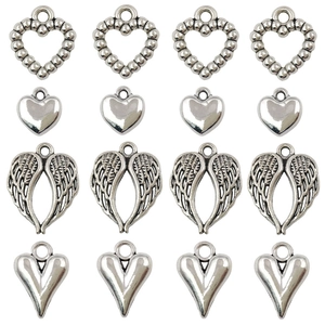 Hollow Heart Charms Alloy Antique Silver Wing Peach Heart Pendants For DIY Jewelry Making Necklace Bracelet Components