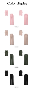 Women's vest and wide-leg trousers set in four color options: pink, khaki, green and black