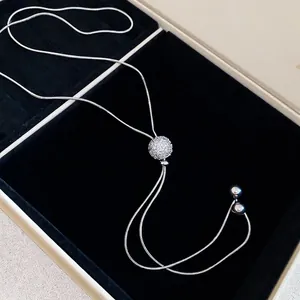 Silver Y-necklace with zircon sphere pendant in a premium black jewelry box