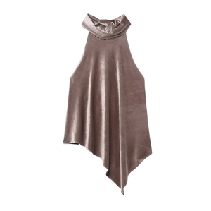Samt Halter Top Asymmetrisch Unregelmäßiger Saum Twist Knoten Ärmellos Chic Sexy Party Tank Top Für Frauen