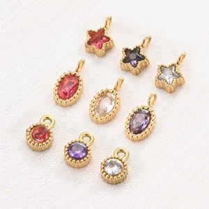 Golden stainless steel mini pendants with colorful star and oval zircon inlays