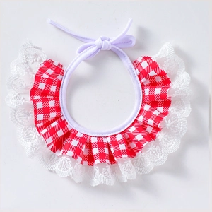 Pet Bib Dog Cat Plaid Lace Trim Adjustable Cotton Saliva Towel Puppy Kitten Neck Scarf Cute Accessories