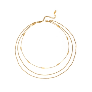Collier à trois rangs en acier inoxydable plaqué or 18k avec perles pour femme