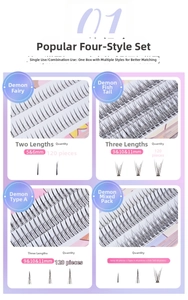 Detailed view of individual fishtail and fairy eyelashes set with 5-11mm lengths