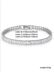 Detailed size chart for the Y2K vintage rectangle zircon silver tennis bracelet