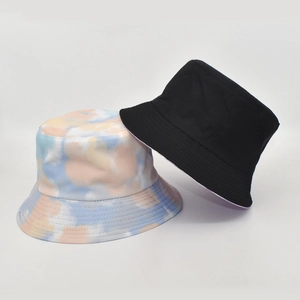 Reversible tie-dye and solid black bucket hat for women and men, sun protection summer cap