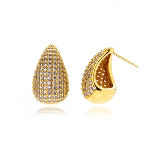 Boucles d'oreilles gouttes dorées serties de zircons au design élégant et minimaliste