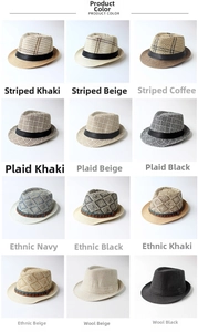 Grid display showcasing various colors and textures of woven straw fedora hats