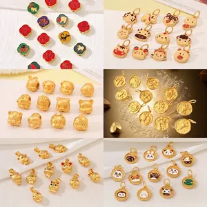 Zodiac Chinese Animal Constellation Charms Copper Gold Plated Beads DIY Jewelry Making Ancient Gold Style Accessory