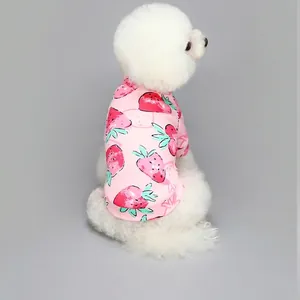 T-shirt rose à motif fraises pour petits chiens et chats sur caniche blanc