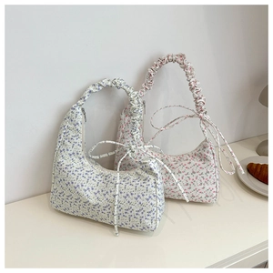French vintage floral hobo bags with ruffled shoulder straps and bow details