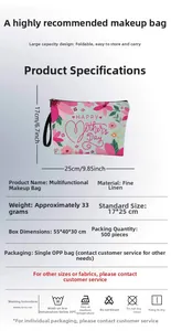 Detailed Mother's Day floral cosmetic bag made of fine linen measuring 17x25cm