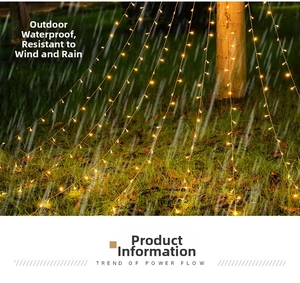 Close-up of waterproof warm yellow LED star waterfall lights for outdoor garden decoration