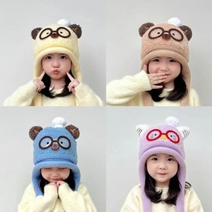 Winter infant knit hats with cute animal ears and plush lining in four warm colors