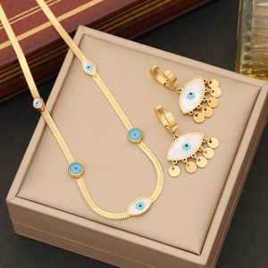 Evil Eye Necklace Stainless Steel Gold Plated Snake Bone Chain Nazar Charm Turkish Style Fashion Jewelry For Women