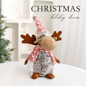 Charming grey knitted Christmas reindeer plush doll decoration for festive home holiday decors