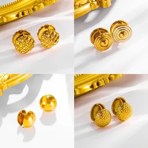 Vintage Geometric Textured Hoop Earrings 18K Gold Plated Stainless Steel Luxury Style Ear Cuffs Jewelry For Women