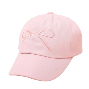 Pink kids open top sun hat with bow embroidery for outdoor sun protection