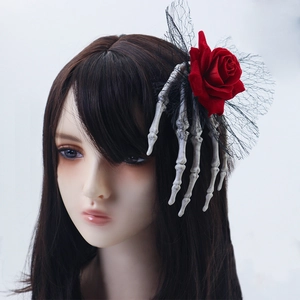 Halloween Skeleton Hand Rose Hair Clip Gothic Lace Mesh Hairpin For Women Party Costume Prop Accessory Novelty Decor