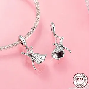 Romantic S925 sterling silver dancing couple heart charm pendant for charm bracelets
