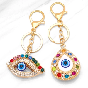 Evil Eye Hamsa Hand Keychain Metal Colorful Rhinestone Bag Charm Ethnic Boho Accessory Jewelry Gift Women
