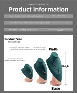 Detailed size specifications for rubber wood necklace display stand in multiple dimensions