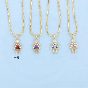 Golden girl pendant necklaces featuring January to April birthstone zircons in detail